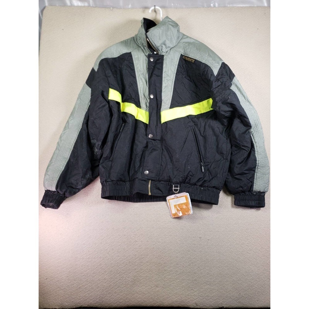 VTG Descente Jacket Mens Large Black Long Sleeve Zip Up Thermal Hooded Jacket